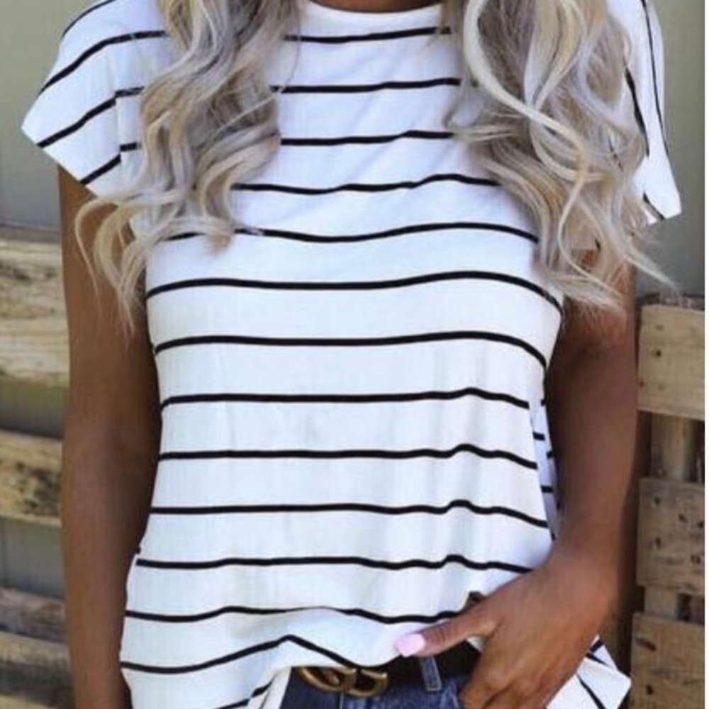 Bellelily Leopard Printed Open Back Blouse - Stripe